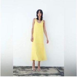 Only worn once Zara sheer yellow dress size large.